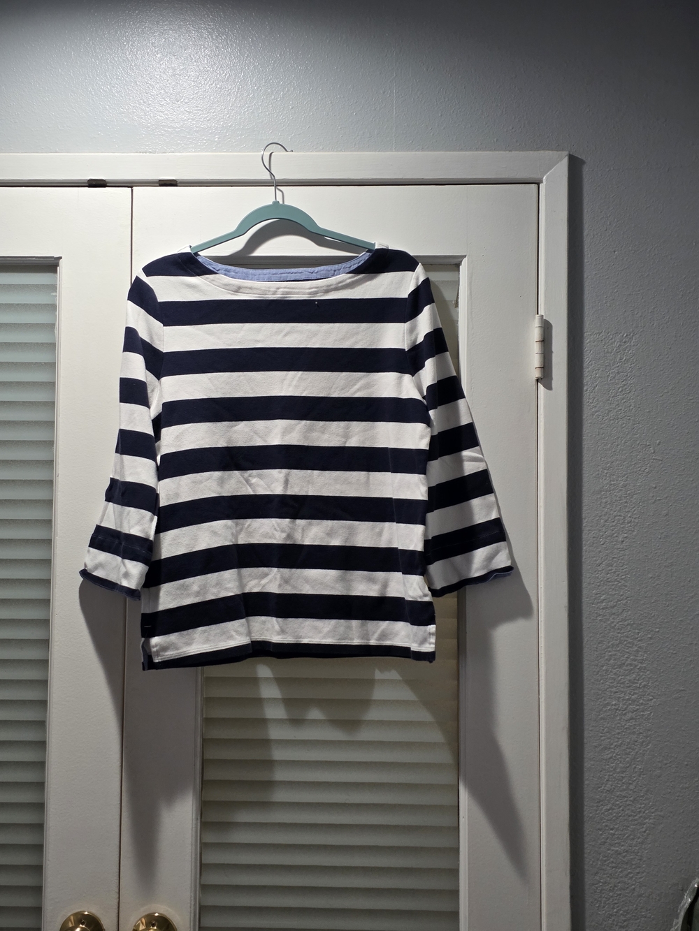 Nautica Black and White Striped Crewneck Top